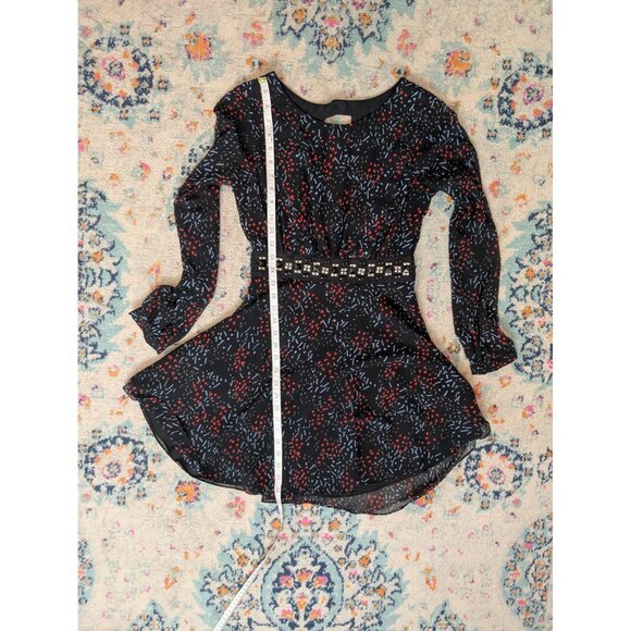 BCBGGeneration Black Printed Long‎ Sleeve Dress w/ Studded Waist & Open Back - 2 - Picture 8 of 11